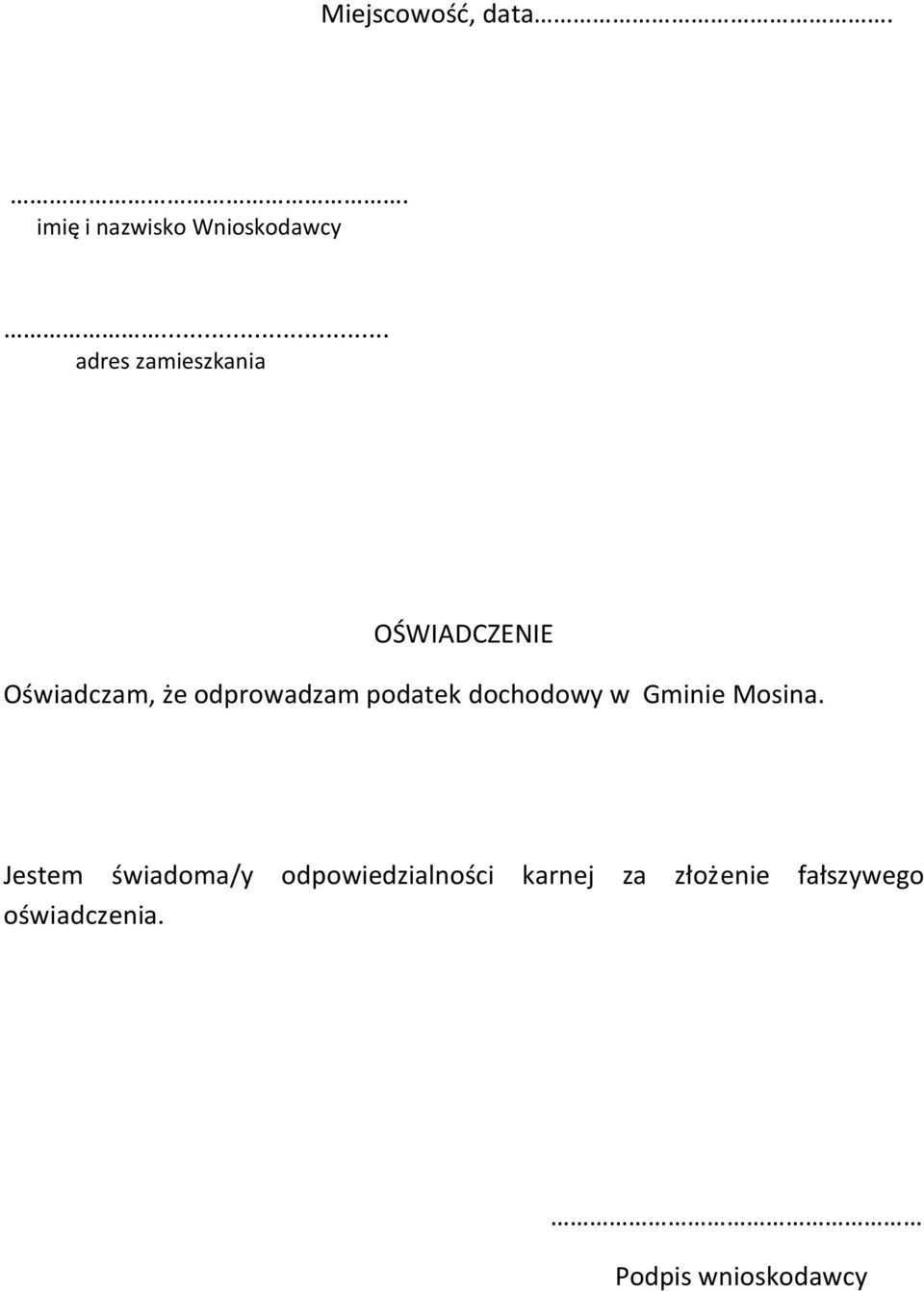 podatek dochodowy w Gminie Mosina.