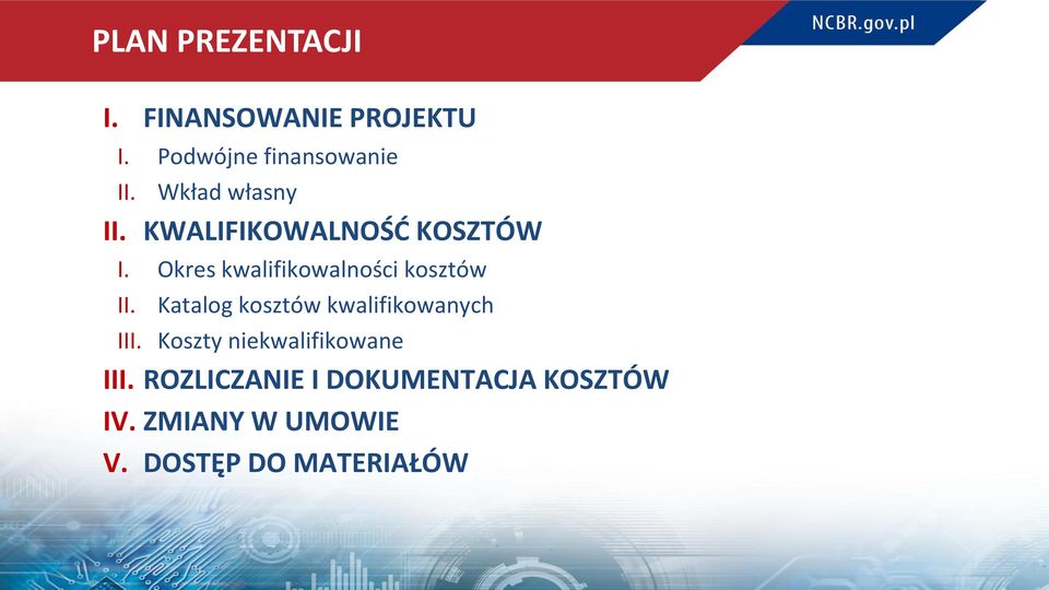 Okres kwalifikowalności kosztów II. Katalog kosztów kwalifikowanych III.