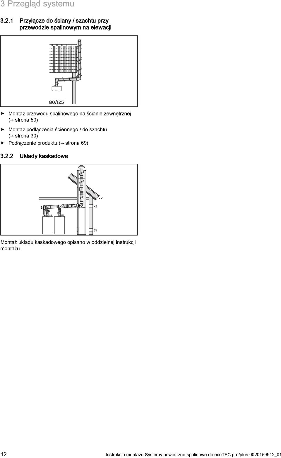 spalinowego na ścianie zewnętrznej ( strona 0) Montaż podłączenia ściennego / do szachtu ( strona 0)