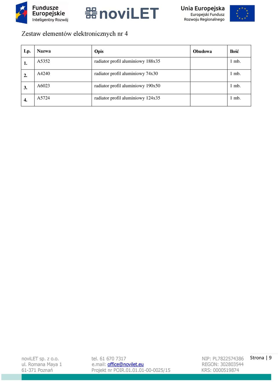A5352 radiator profil aluminiowy 188x35 1 mb.