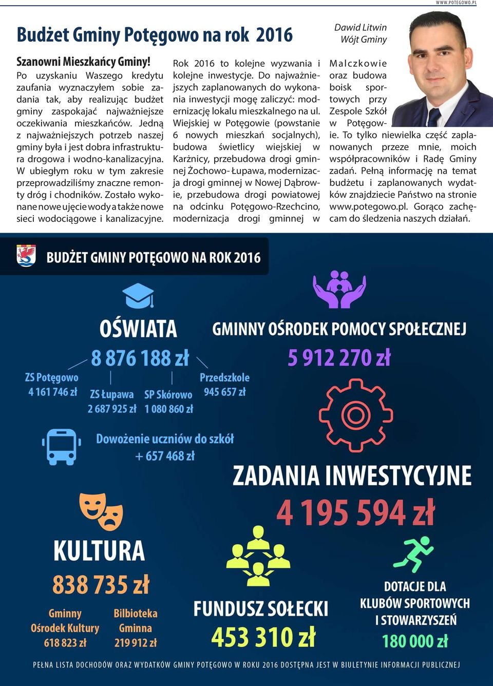 Jedną z najważniejszych potrzeb naszej gminy była i jest dobra infrastruktura drogowa i wodno-kanalizacyjna. W ubiegłym roku w tym zakresie przeprowadziliśmy znaczne remonty dróg i chodników.