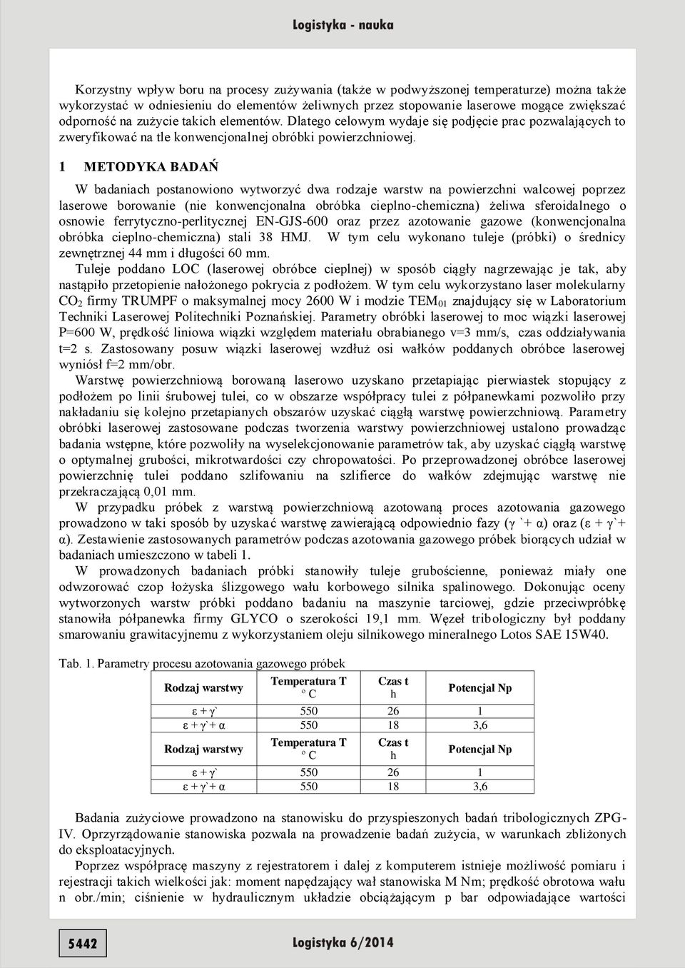 1 METODYKA BADAŃ W badaniach postanowiono wytworzyć dwa rodzaje warstw na powierzchni walcowej poprzez laserowe borowanie (nie konwencjonalna obróbka cieplno-chemiczna) żeliwa sferoidalnego o osnowie