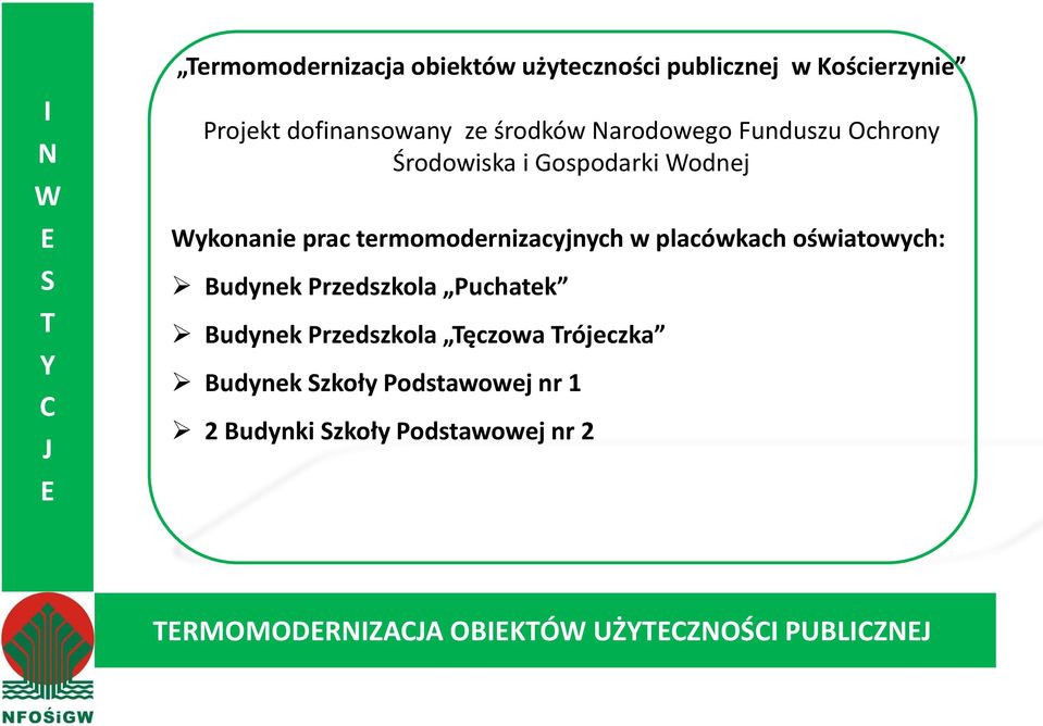 termomodernizacyjnych w placówkach oświatowych: Budynek Przedszkola Puchatek Budynek