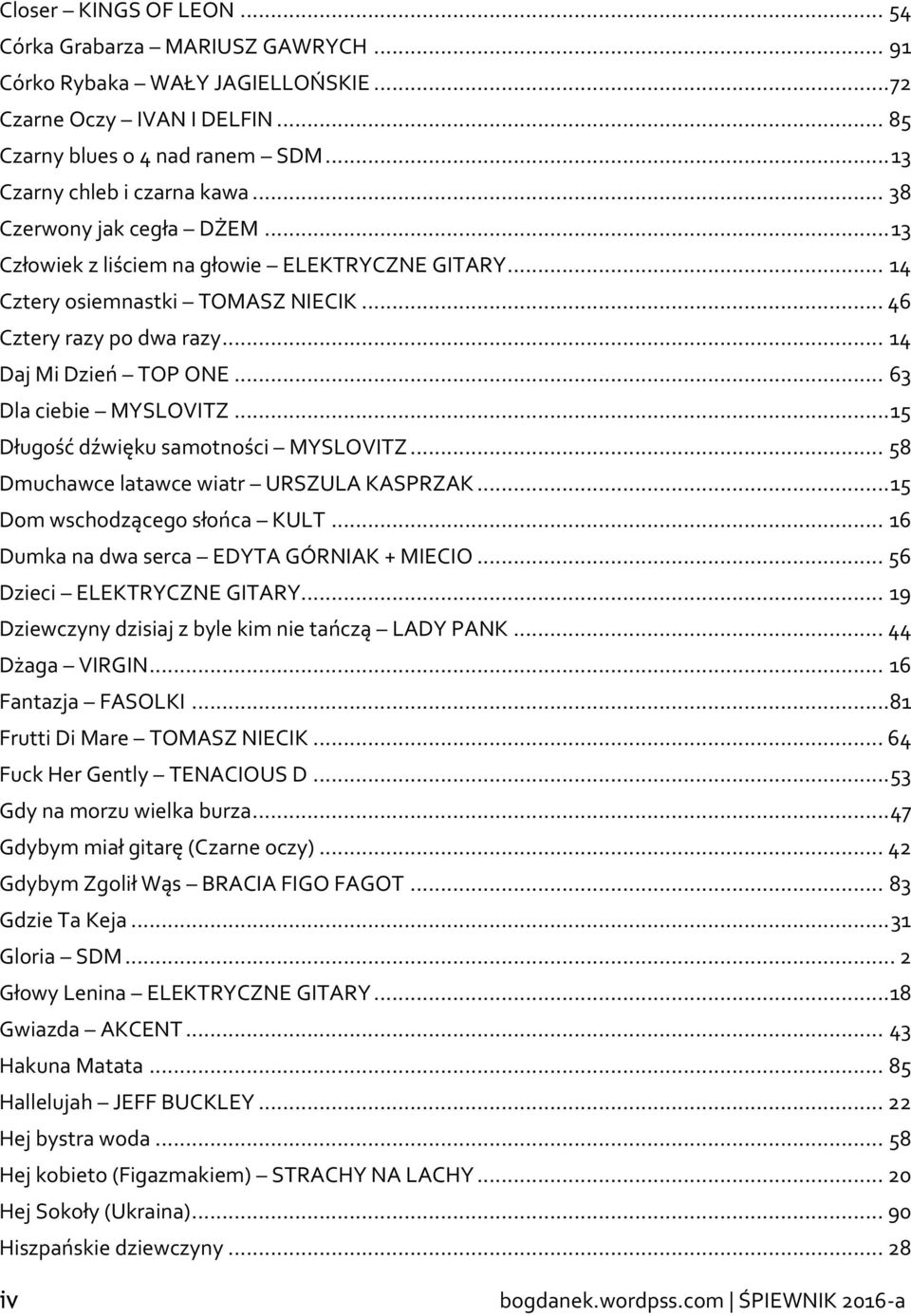 .. 58 muchwc ltwc witr URSZUL KSPRZK... 15 om wschozącgo słońc KULT... 16 umk n w src YT ÓRNIK + MIIO... 56 zici LKTRYZN ITRY... 19 ziwczyny zisij z byl kim ni tńczą LY PNK... 44 żg VIRIN.