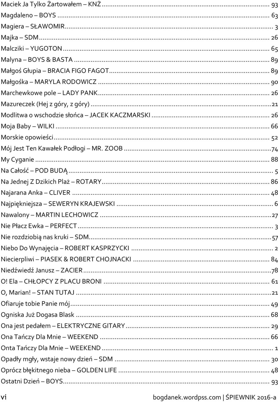 .. 5 N Jnj Z zikich Plż ROTRY... 86 Njrn nk LIVR... 48 Njpięknijsz SWRYN KRJWSKI... 6 Nwlony MRTIN LHOWIZ... 27 Ni Płcz wk PRT... 3 Ni rozziobią ns kruki SM... 57 Nibo o Wynjęci ROBRT KSPRZYKI.