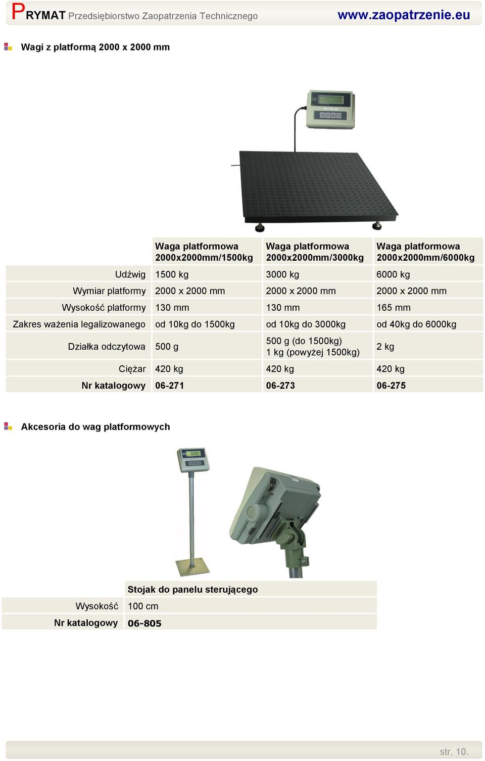 10kg do 3000kg od 40kg do 6000kg Działka odczytowa 500 g 500 g (do 1500kg) 1 kg (powyżej 1500kg) 2 kg Ciężar 420 kg 420 kg 420 kg Nr