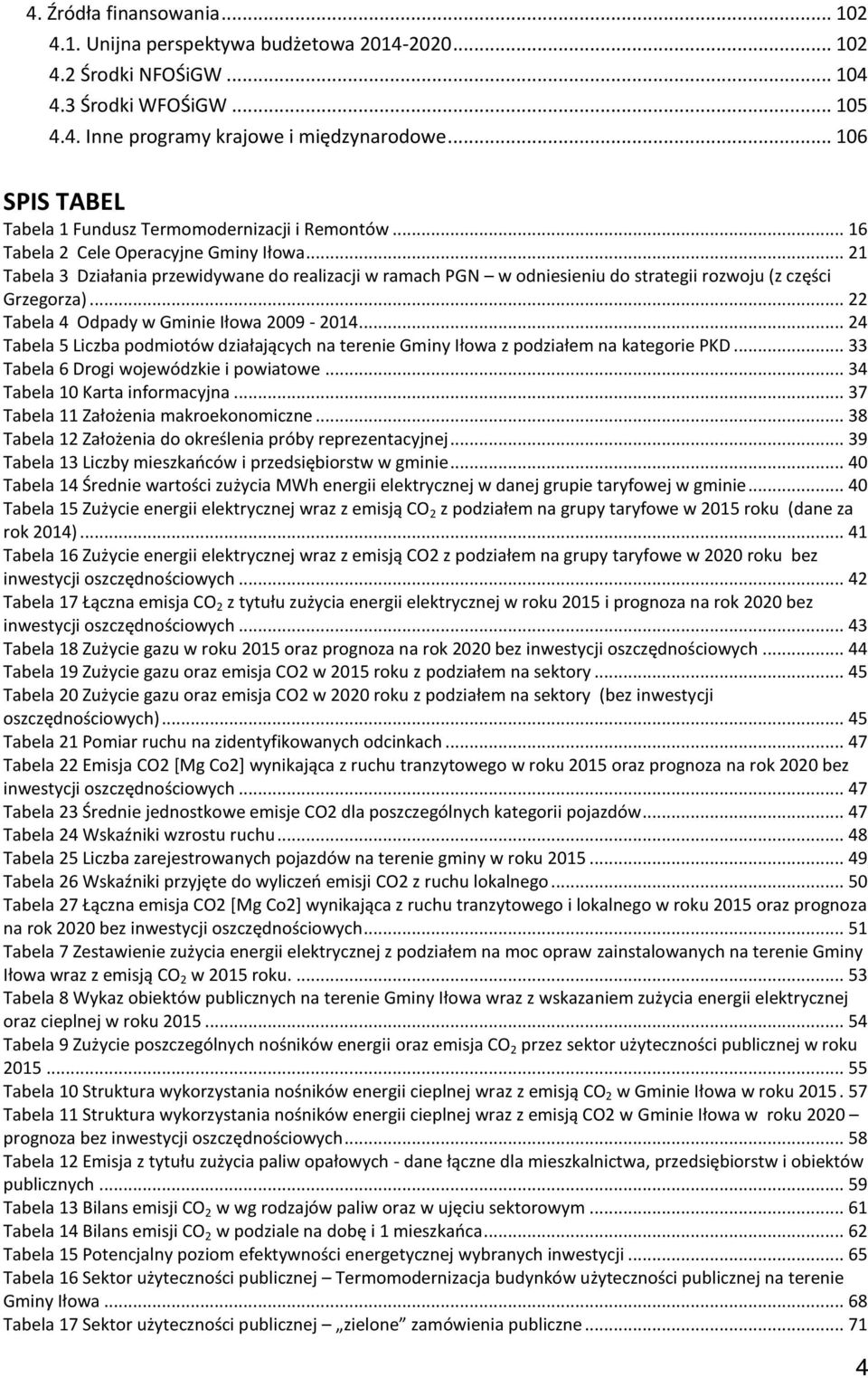 .. 21 Tabela 3 Działania przewidywane do realizacji w ramach PGN w odniesieniu do strategii rozwoju (z części Grzegorza)... 22 Tabela 4 Odpady w Gminie Iłowa 2009-2014.