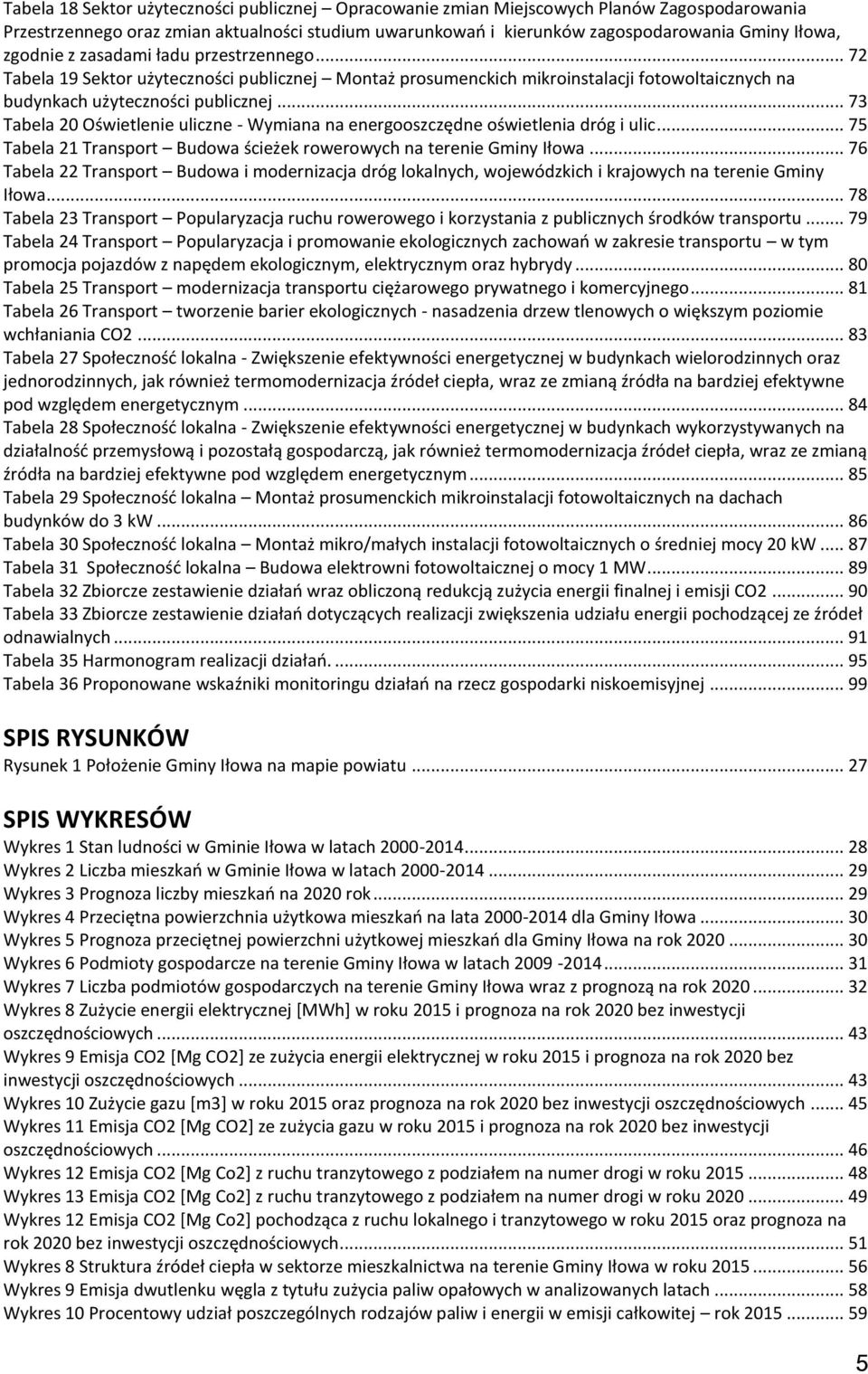 .. 73 Tabela 20 Oświetlenie uliczne - Wymiana na energooszczędne oświetlenia dróg i ulic... 75 Tabela 21 Transport Budowa ścieżek rowerowych na terenie Gminy Iłowa.