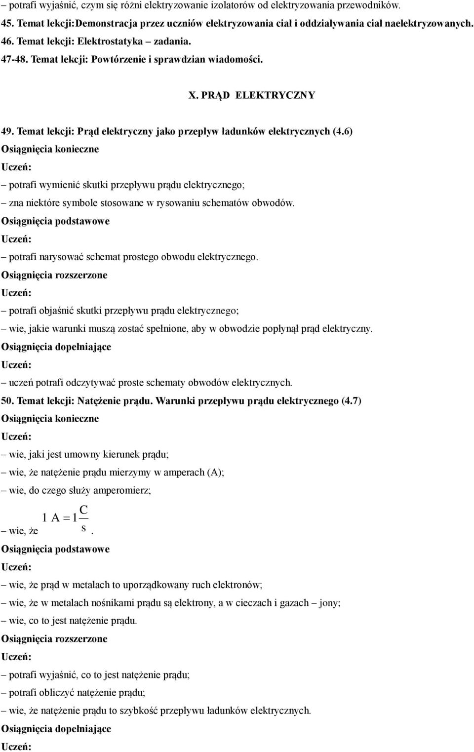 wymienić skutki przepływu prądu elektrycznego; zna niektóre symbole stosowane w rysowaniu schematów obwodów potrafi narysować schemat prostego obwodu elektrycznego potrafi objaśnić skutki przepływu