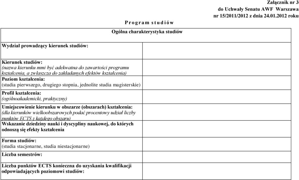 kształcenia) Poziom kształcenia: (studia pierwszego, drugiego stopnia, jednolite studia magisterskie) Profil kształcenia: (ogólnoakademicki, praktyczny) Umiejscowienie kierunku w obszarze (obszarach)