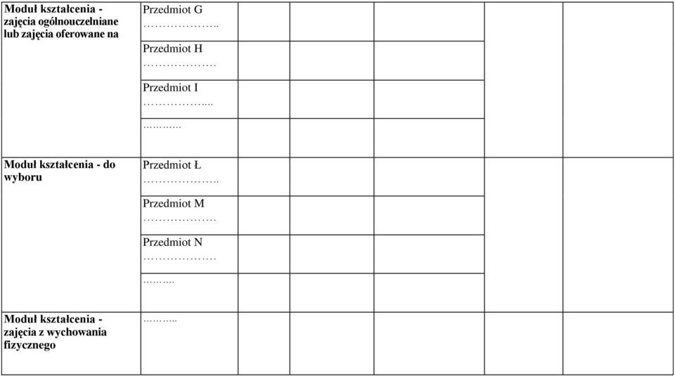 Przedmiot I... Moduł kształcenia - do wyboru Przedmiot Ł.