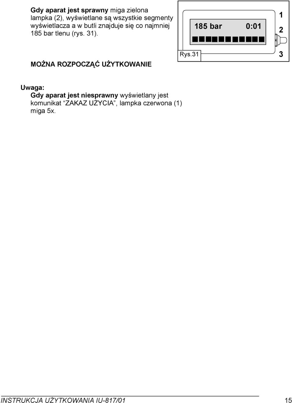 85 bar 0:0 MOŻNA ROZPOCZĄĆ UŻYTKOWANIE Rys.