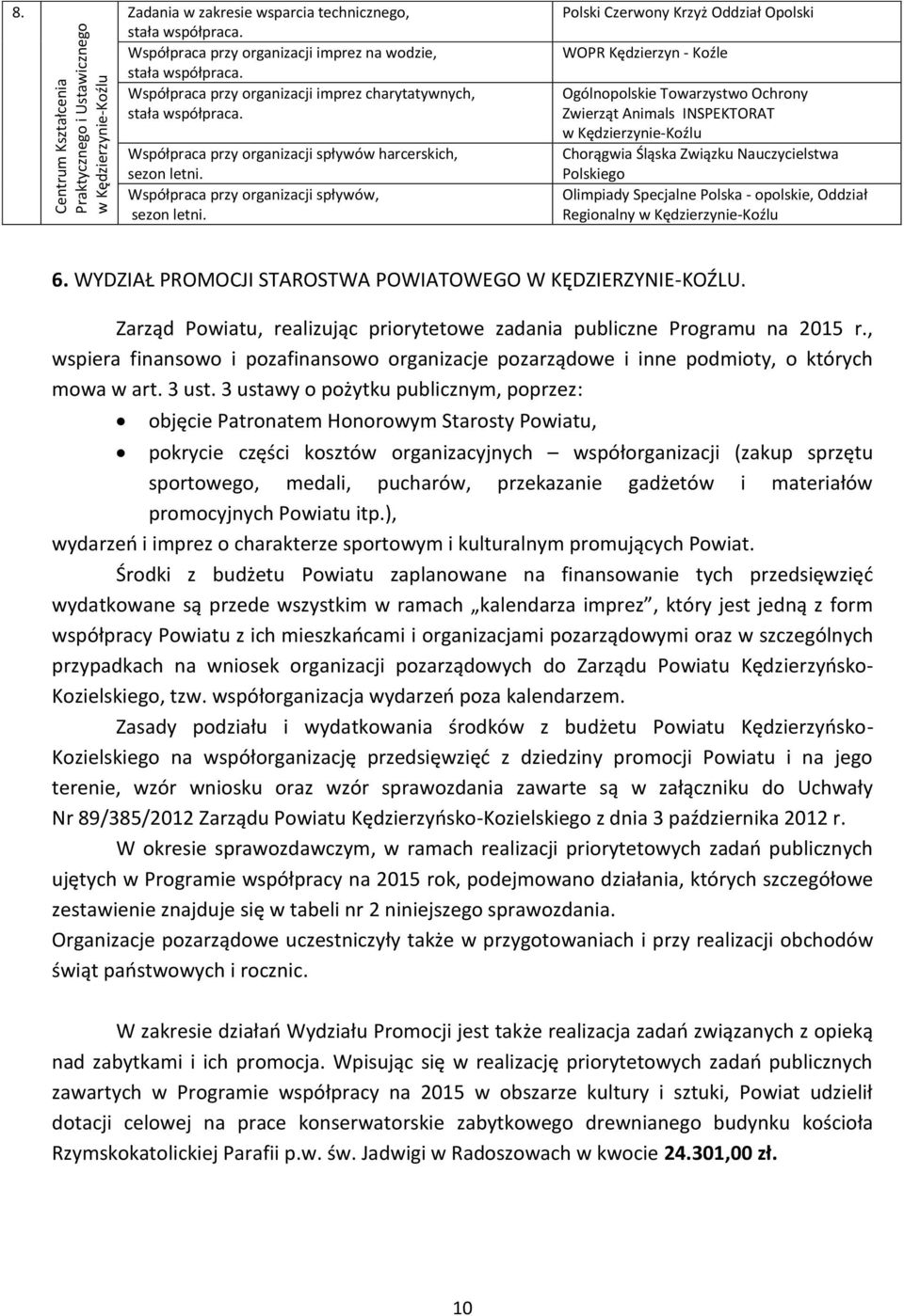Polski Czerwony Krzyż Oddział Opolski WOPR Kędzierzyn - Koźle Ogólnopolskie Towarzystwo Ochrony Zwierząt Animals INSPEKTORAT Chorągwia Śląska Związku Nauczycielstwa Polskiego Olimpiady Specjalne