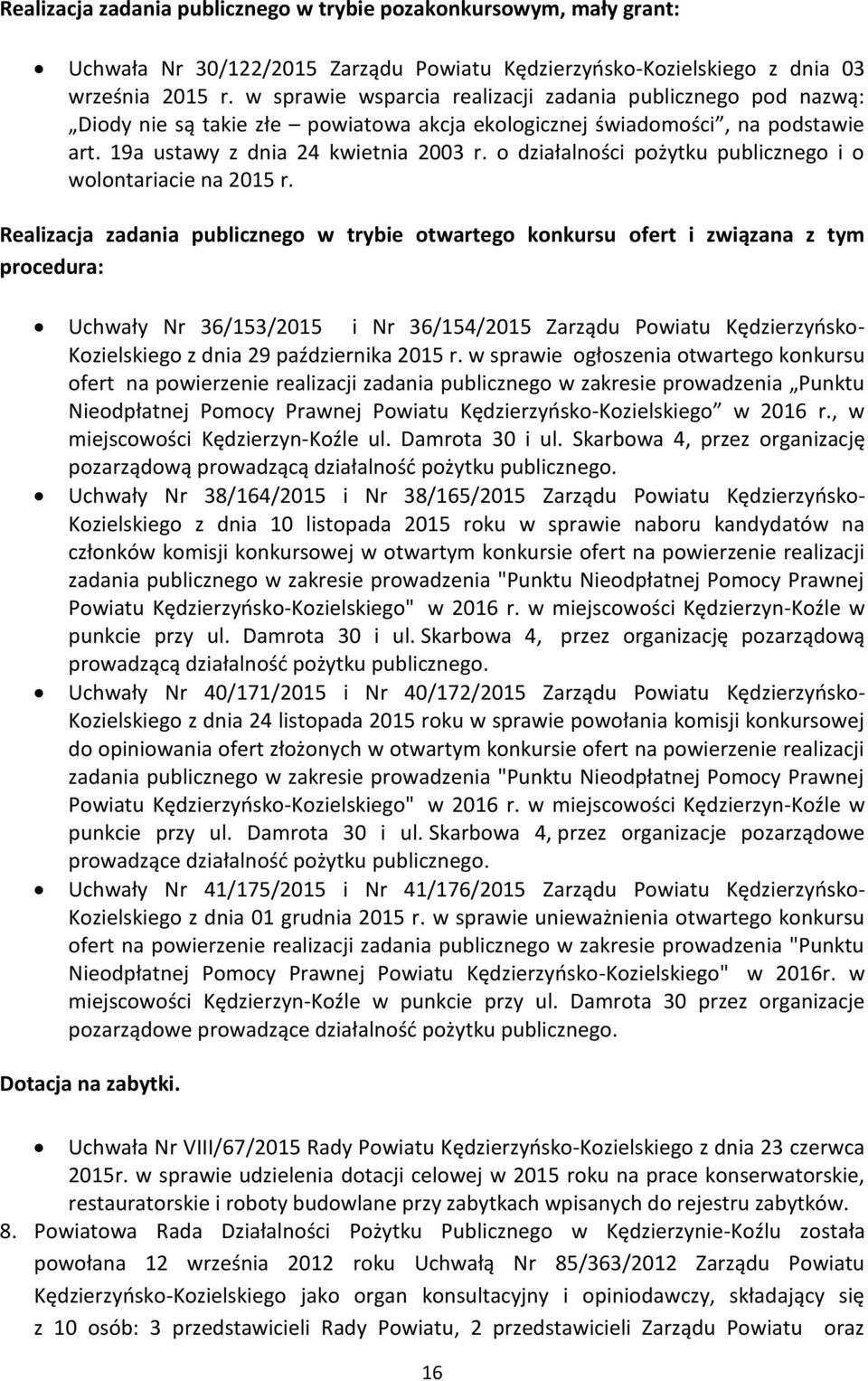 o działalności pożytku publicznego i o wolontariacie na 2015 r.