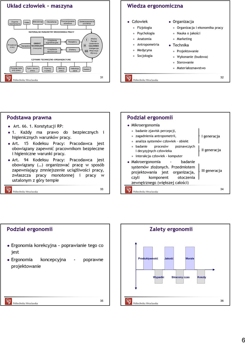 Art. 94 Kodeksu Pracy: Pracodawca jest obowiązany ( ) organizować pracę w sposób zapewniający zmniejszenie uciążliwości pracy, zwłaszcza pracy monotonnej i pracy w ustalonym z góry tempie 33 Podział