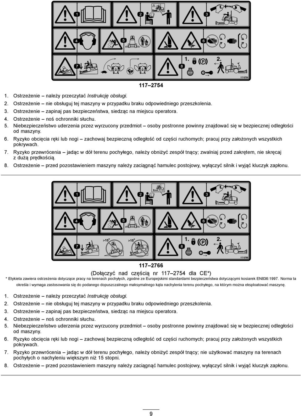 Niebezpieczeństwo uderzenia przez wyrzucony przedmiot osoby postronne powinny znajdować się w bezpiecznej odległości od maszyny. 6.