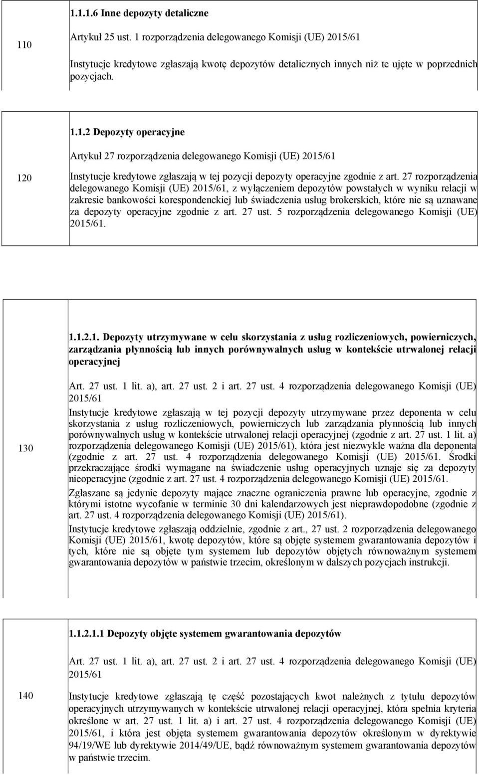 27 rozporządzenia delegowanego Komisji (UE) 2015/61, z wyłączeniem depozytów powstałych w wyniku relacji w zakresie bankowości korespondenckiej lub świadczenia usług brokerskich, które nie są
