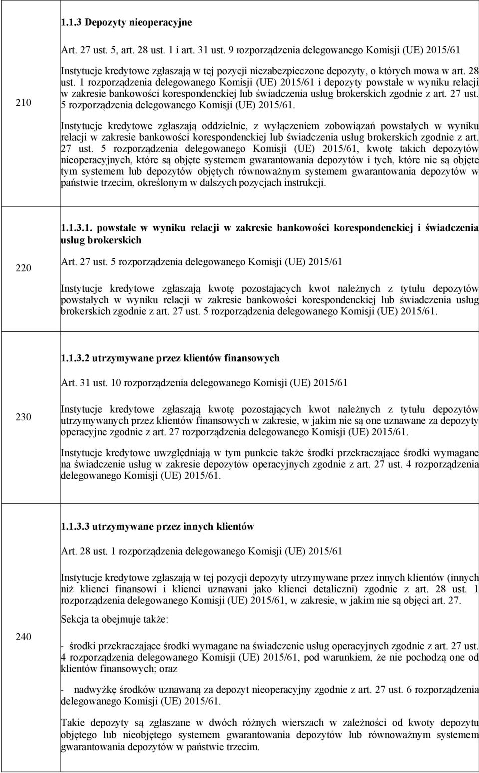 1 rozporządzenia delegowanego Komisji (UE) 2015/61 i depozyty powstałe w wyniku relacji w zakresie bankowości korespondenckiej lub świadczenia usług brokerskich zgodnie z art. 27 ust.