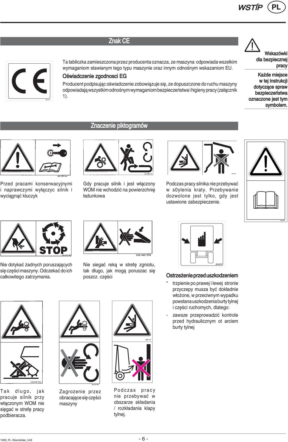 WskazÛwki dla bezpiecznej pracy Kaøde miejsce w tej instrukcji dotyczπce spraw bezpieczeòstwa oznaczone jest tym symbolem. Znaczenie piktogramûw 495.