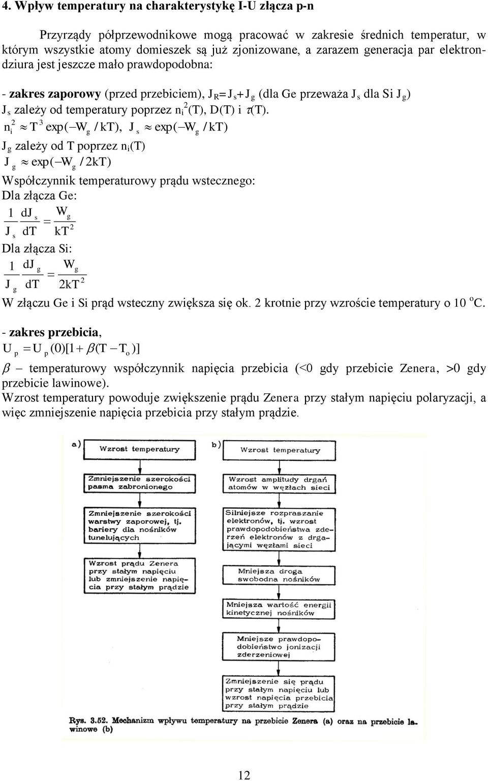 2 3 n ex( W / k), J ex( W / k) i J zależy od orzez n i () J ex( W / 2k) Wółczynnik temeraturowy rądu wteczneo: Dla złącza Ge: 1 dj W 2 J d k Dla złącza Si: 1 dj W 2 J d 2k W złączu Ge i Si rąd