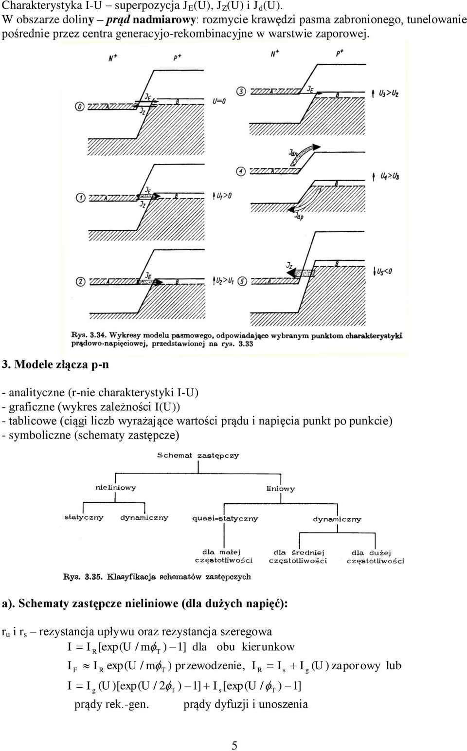 Modele złącza -n - analityczne (r-nie charakterytyki I-U) - raficzne (wykre zależności I(U)) - tablicowe (ciąi liczb wyrażające wartości rądu i naięcia unkt o unkcie) -
