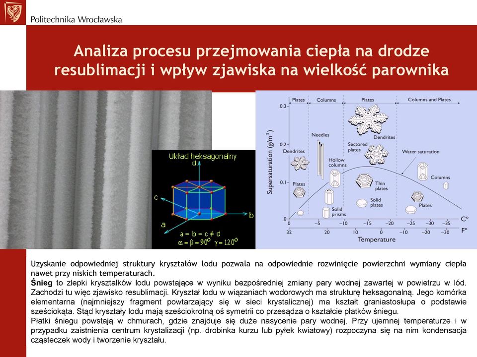 Zachodzi tu więc zjawisko resublimacji. Kryształ lodu w wiązaniach wodorowych ma strukturę heksagonalną.