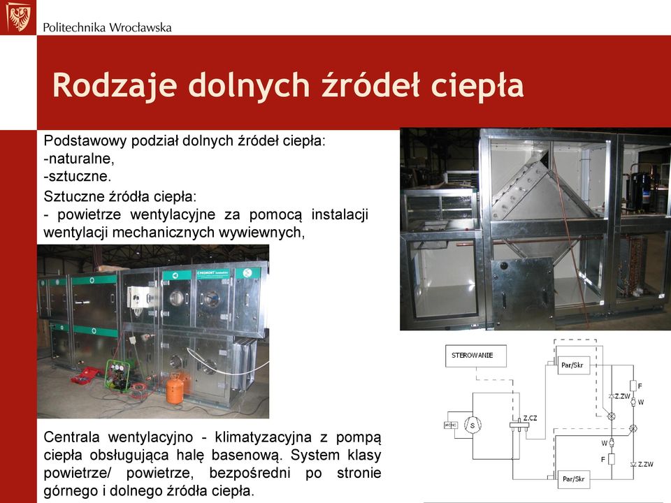 mechanicznych wywiewnych, Centrala wentylacyjno - klimatyzacyjna z pompą ciepła obsługująca