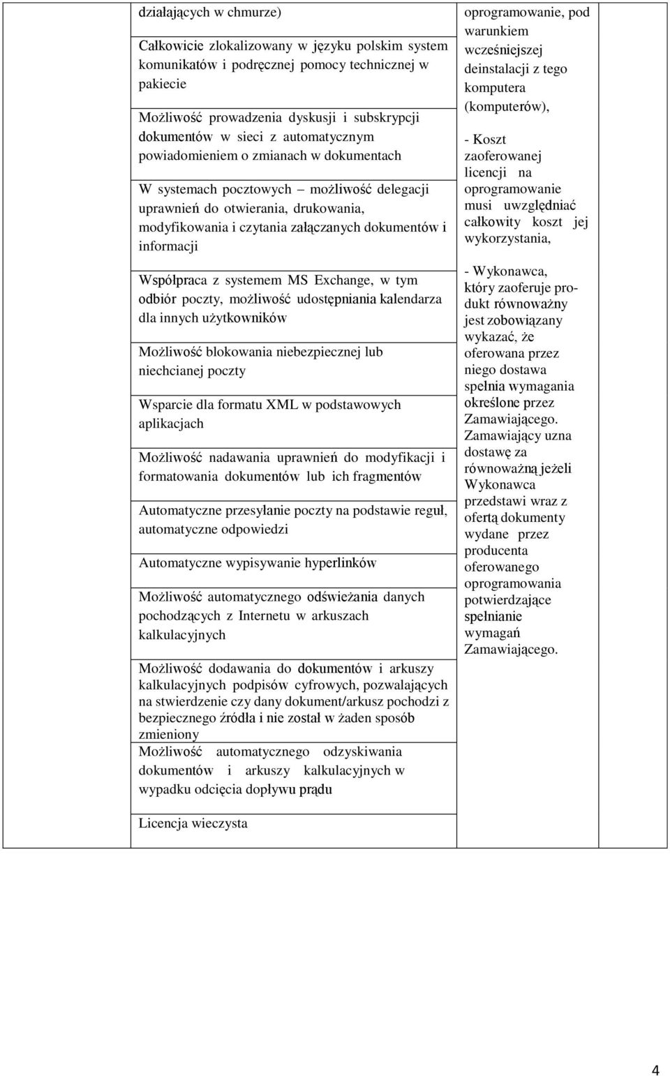 Współpraca z systemem MS Exchange, w tym odbiór poczty, możliwość udostępniania kalendarza dla innych użytkowników Możliwość blokowania niebezpiecznej lub niechcianej poczty Wsparcie dla formatu XML