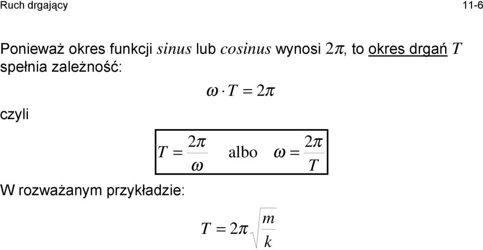 drgań T spełnia zaeżność: ω T π czyi π T