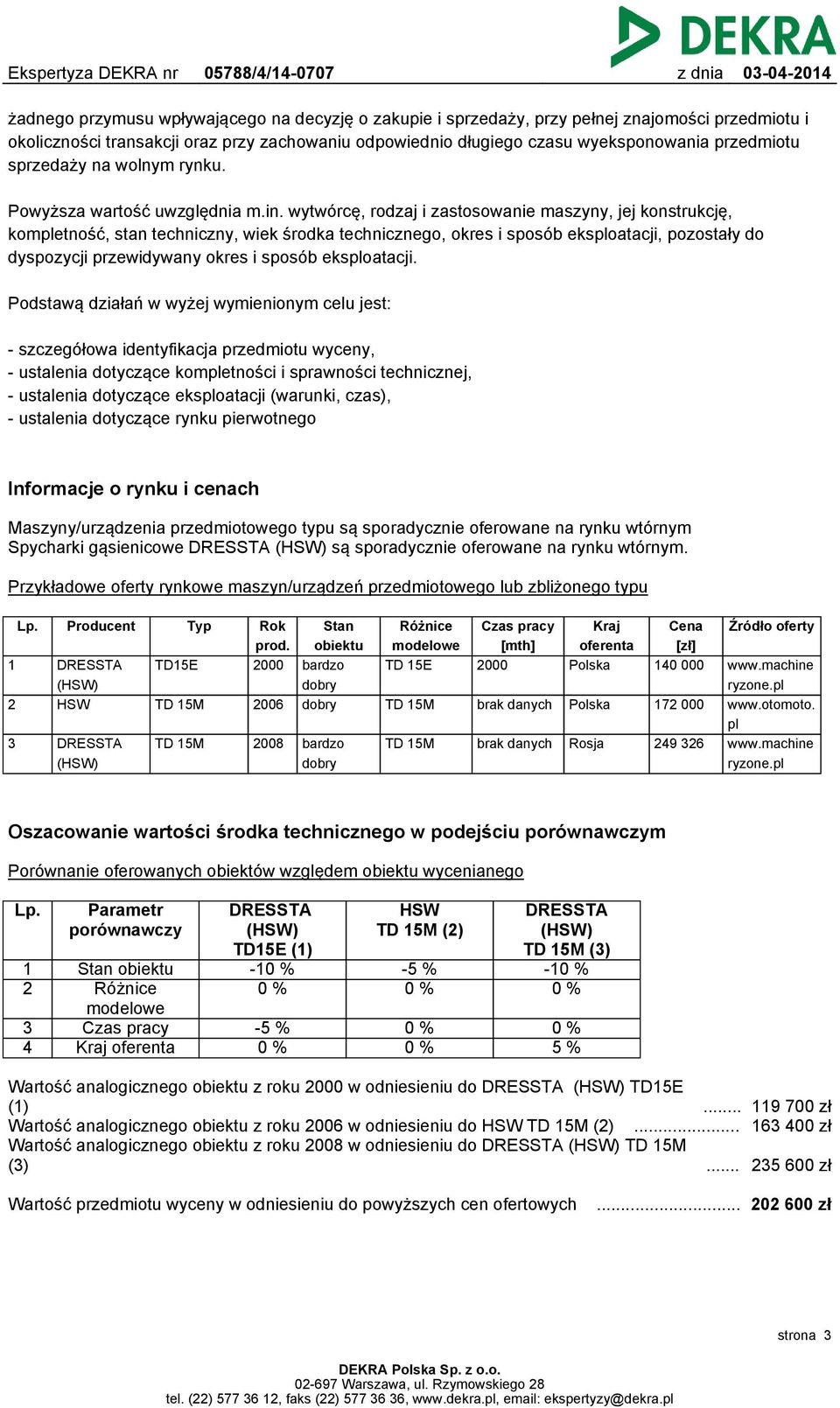 wytwórcę, rodzaj i zastosowanie maszyny, jej konstrukcję, kompletność, stan techniczny, wiek środka technicznego, okres i sposób eksploatacji, pozostały do dyspozycji przewidywany okres i sposób