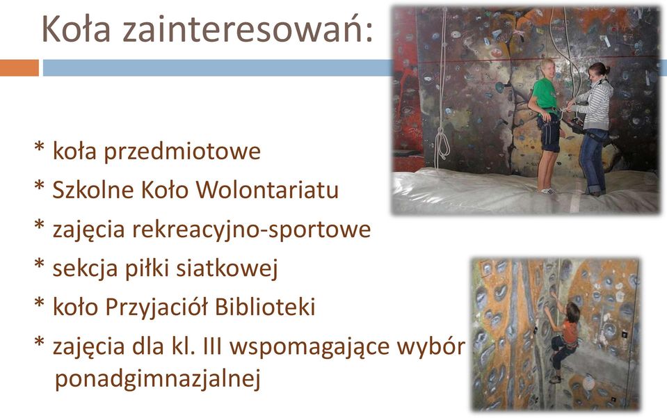 piłki siatkowej * koło Przyjaciół Biblioteki * zajęcia