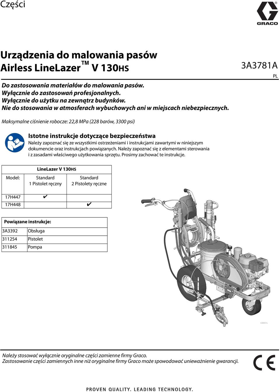 Maksymalne ciśnienie robocze:,8 MPa (8 barów, 3300 psi) Istotne instrukcje dotyczące bezpieczeństwa Należy zapoznać się ze wszystkimi ostrzeżeniami i instrukcjami zawartymi w niniejszym dokumencie