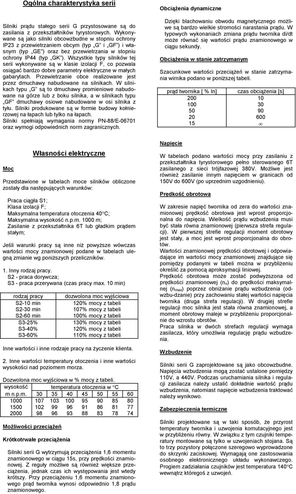 Wszystkie typy silników tej serii wykonywane są w klasie izolacji F, co pozwala osiągać bardzo dobre parametry elektryczne w małych gabarytach.