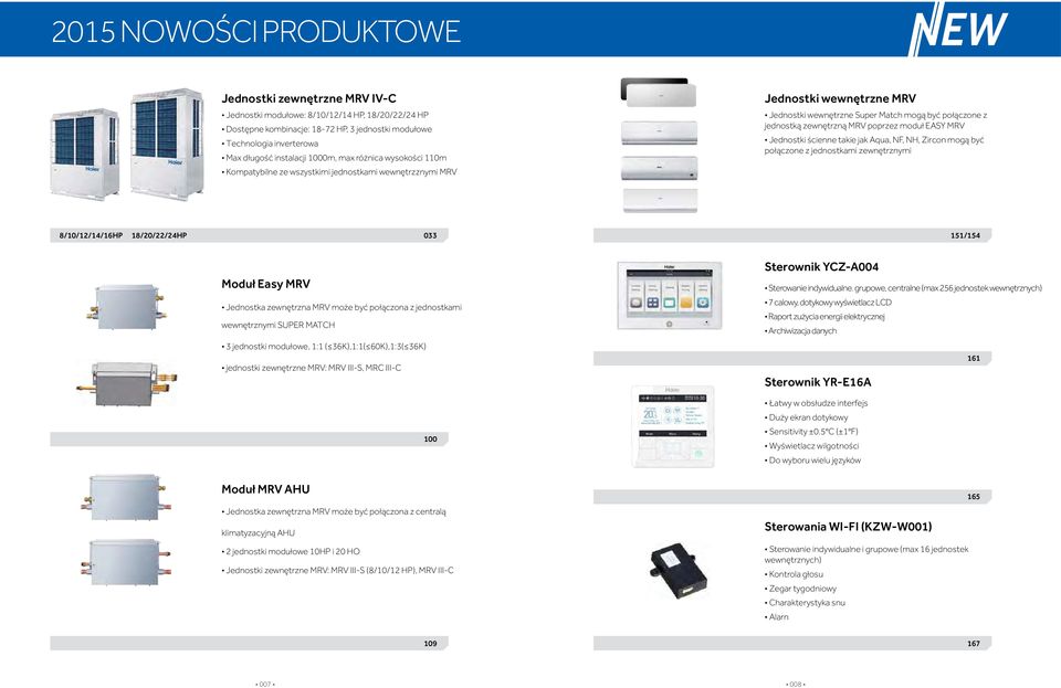Zircon mogą być połączone z jednostkami zewnętrznymi Kompatybilne ze wszystkimi jednostkami wewnętrzznymi MRV 810121416HP 182224HP 033 151154 Moduł Easy MRV YCZ-A004 Sterowanie indywidualne.