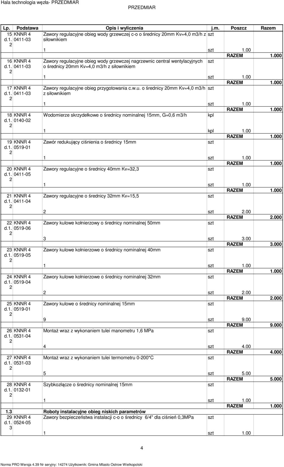 1. 051-0 8 KNNR 4-01 Zawory regulacyjne obieg wody grzewczej nagrzewnic central wentylacyjnych o średnicy 0 Kv=4,0 /h z siłownikie 1 1.