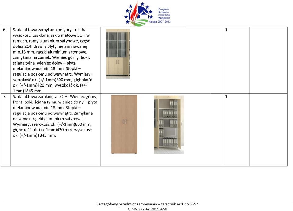 Wymiary: szerokość ok. (+/-mm)800 mm, głębokość ok. (+/-mm)420 mm, wysokość ok. (+/- mm)845 mm. 7.