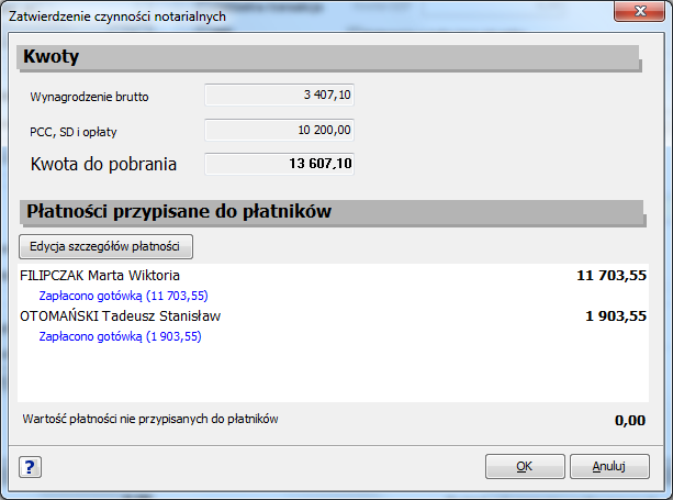 płatności z podziałem na płatników.