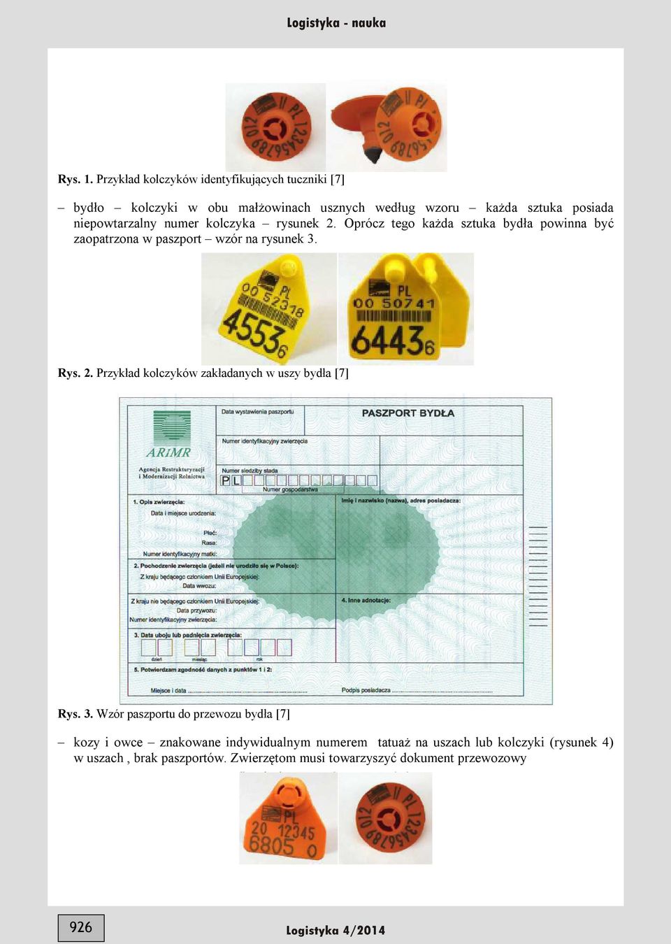 niepowtarzalny numer kolczyka rysunek 2. Oprócz tego każda sztuka bydła powinna być zaopatrzona w paszport wzór na rysunek 3. Rys.