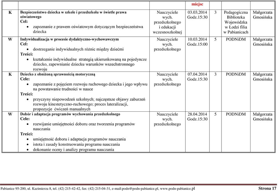 03,2014 15:30 3 Pedagogiczna Biblioteka ojewódzka w Łodzi filia Małgorzata Gmosińska K Indywidualizacja w procesie dydaktyczno-wychowawczym Cel: dostrzeganie indywidualnych różnic między dziećmi