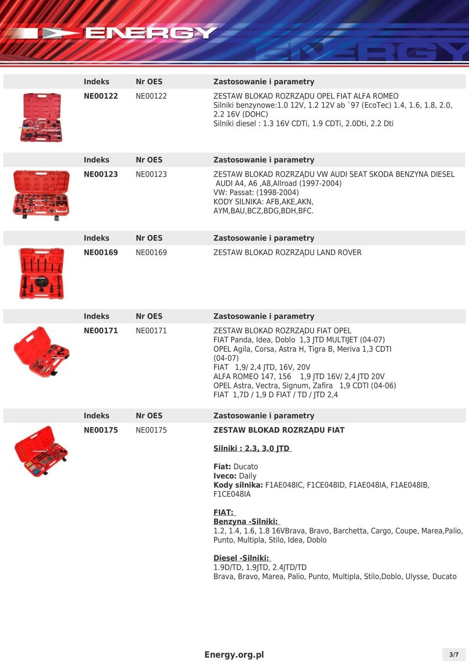 NE00169 NE00169 ZESTAW BLOKAD ROZRZĄDU LAND ROVER NE00171 NE00171 ZESTAW BLOKAD ROZRZĄDU FIAT OPEL FIAT Panda, Idea, Doblo 1,3 JTD MULTIJET (04-07) OPEL Agila, Corsa, Astra H, Tigra B, Meriva 1,3