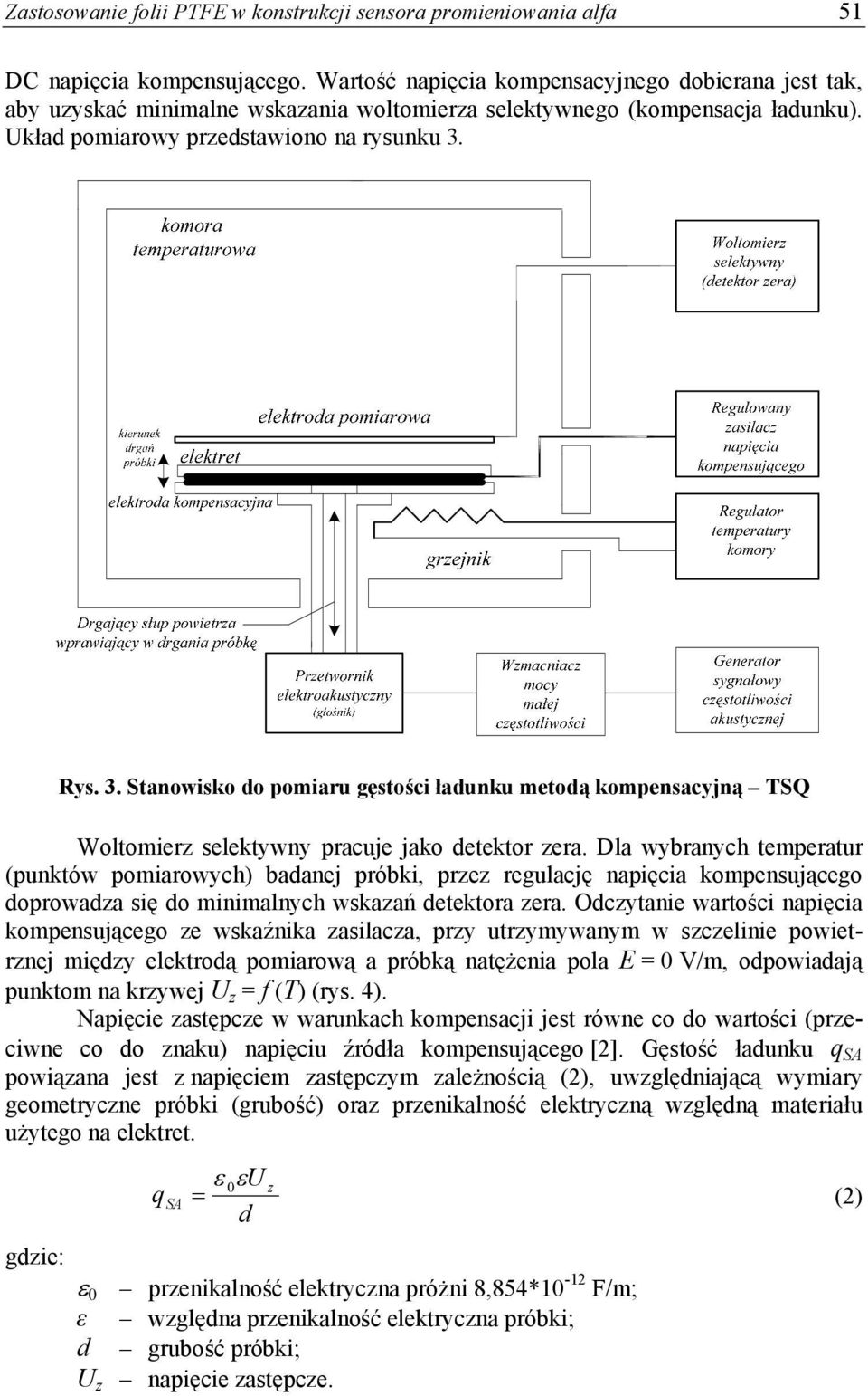 Rys. 3. Stanowisko do pomiaru gęstości ładunku metodą kompensacyjną TSQ Woltomierz selektywny pracuje jako detektor zera.