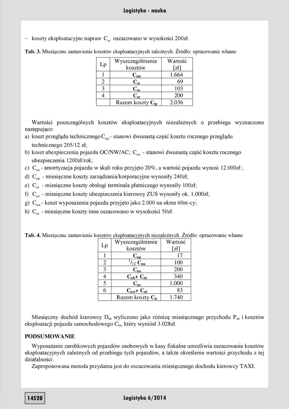 036 Wartości poszczególnych kosztów eksploatacyjnych niezależnych o przebiegu wyznaczono następująco: a) koszt przeglądu technicznego np - stanowi dwunastą część kosztu rocznego przeglądu