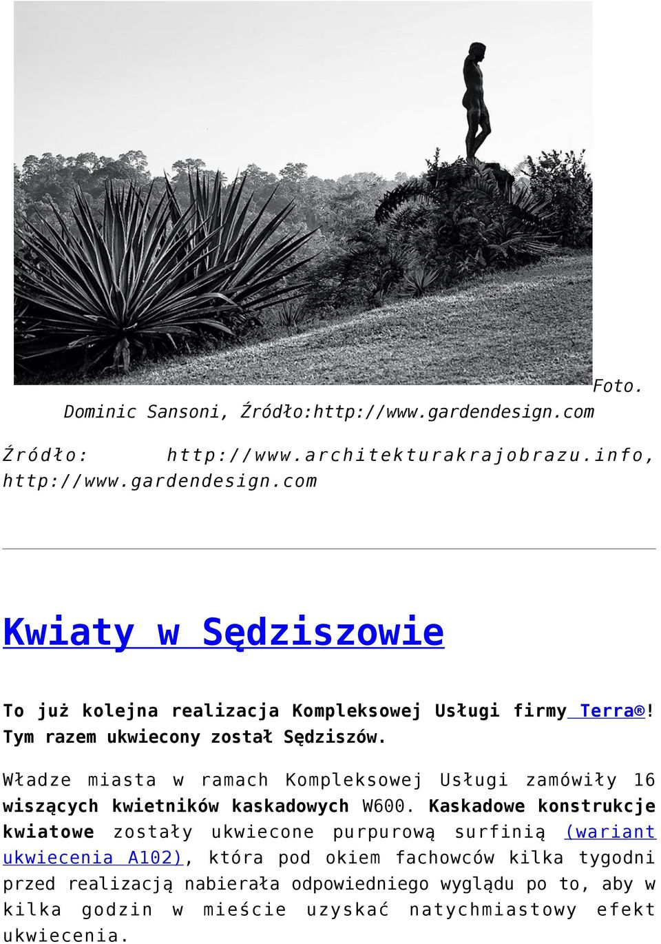 Kaskadowe konstrukcje kwiatowe zostały ukwiecone purpurową surfinią (wariant ukwiecenia A102), która pod okiem fachowców kilka tygodni przed realizacją