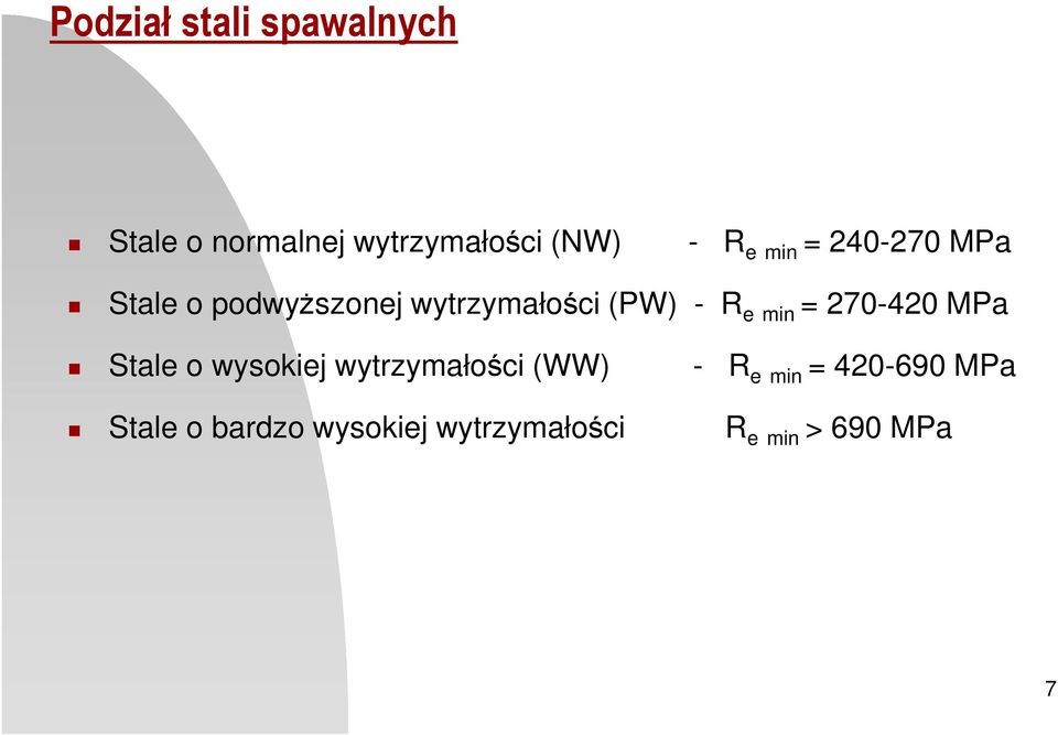 min = 270-420 MPa Stale o wysokiej wytrzymałości (WW) - R e min =