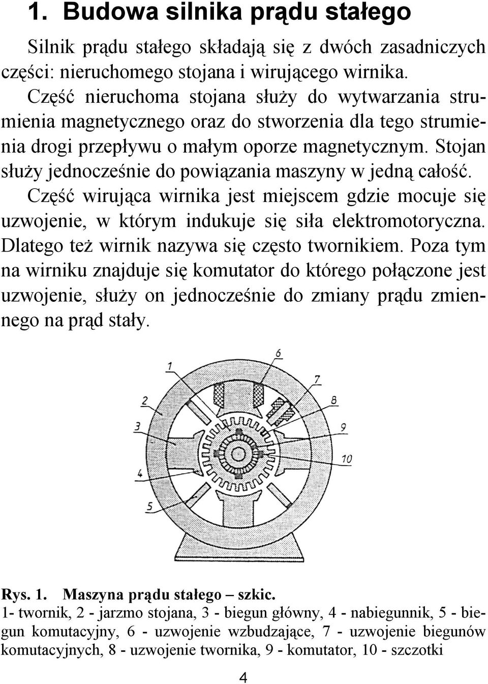 Stojan służy jednocześnie do powiązania maszyny w jedną całość. Część wirująca wirnika jest miejscem gdzie mocuje się uzwojenie, w którym indukuje się siła elektromotoryczna.