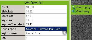Aby zmienić serię lub opcję danego produktu należy wybrać go z pola Opis. Następnie kliknąć lewym klawiszem myszki w pole z serią i typem.