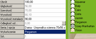 Zmiana koloru Aby zmienić kolor, należy raz kliknąć w pole z kolorem. Wtedy, po prawej stronie pojawi się lista z wszystkimi możliwymi kolorami dla danego produktu.