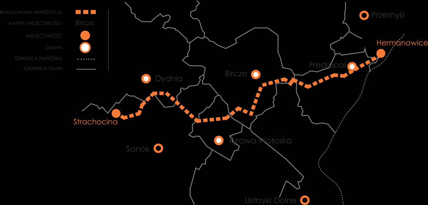 GAZOCIĄG HERMNANOWICE - STRACHOCINA I. Informacje podstawowe Średnica: DN 700 mm Długość: ok. 72 km Ciśnienie MOP: 8,4 MPa Planowany rok zakończenia: 2018 Szacowane nakłady: 296 mln zł.