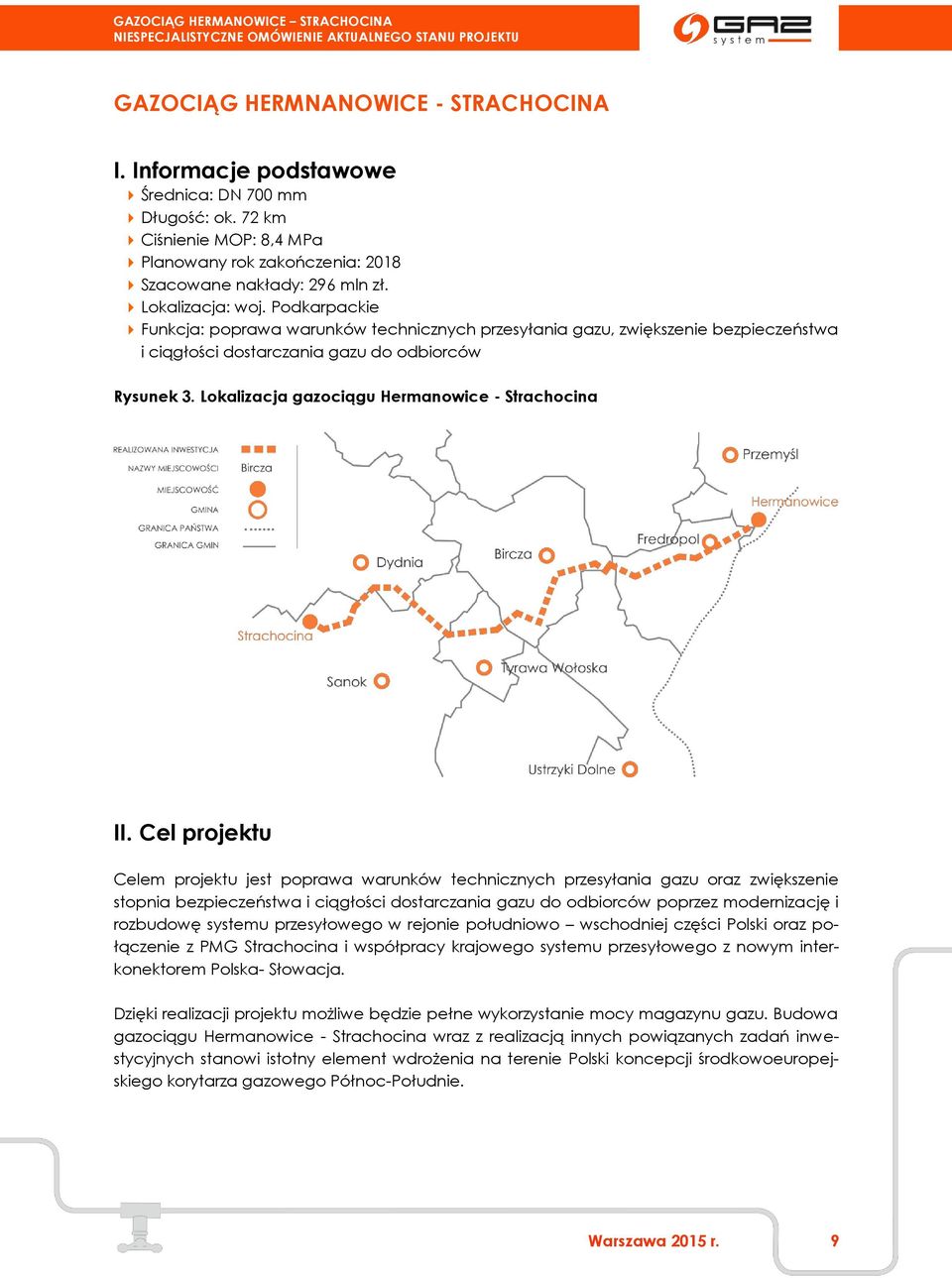 Lokalizacja gazociągu Hermanowice - Strachocina II.