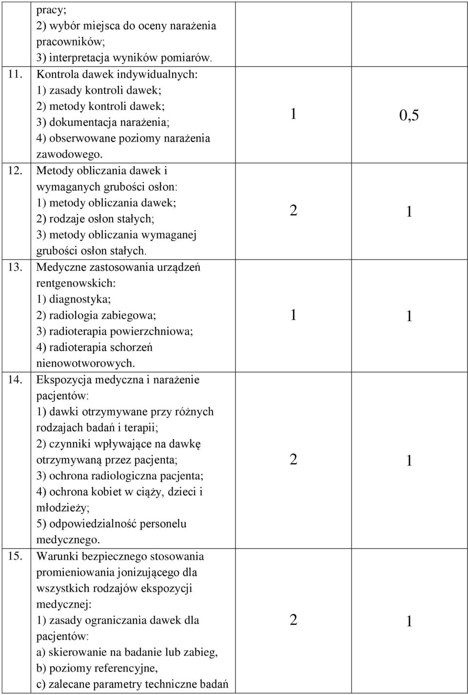 Metody obliczania dawek i wymaganych grubości osłon: 1) metody obliczania dawek; 2) rodzaje osłon stałych; 3) metody obliczania wymaganej grubości osłon stałych. 13.